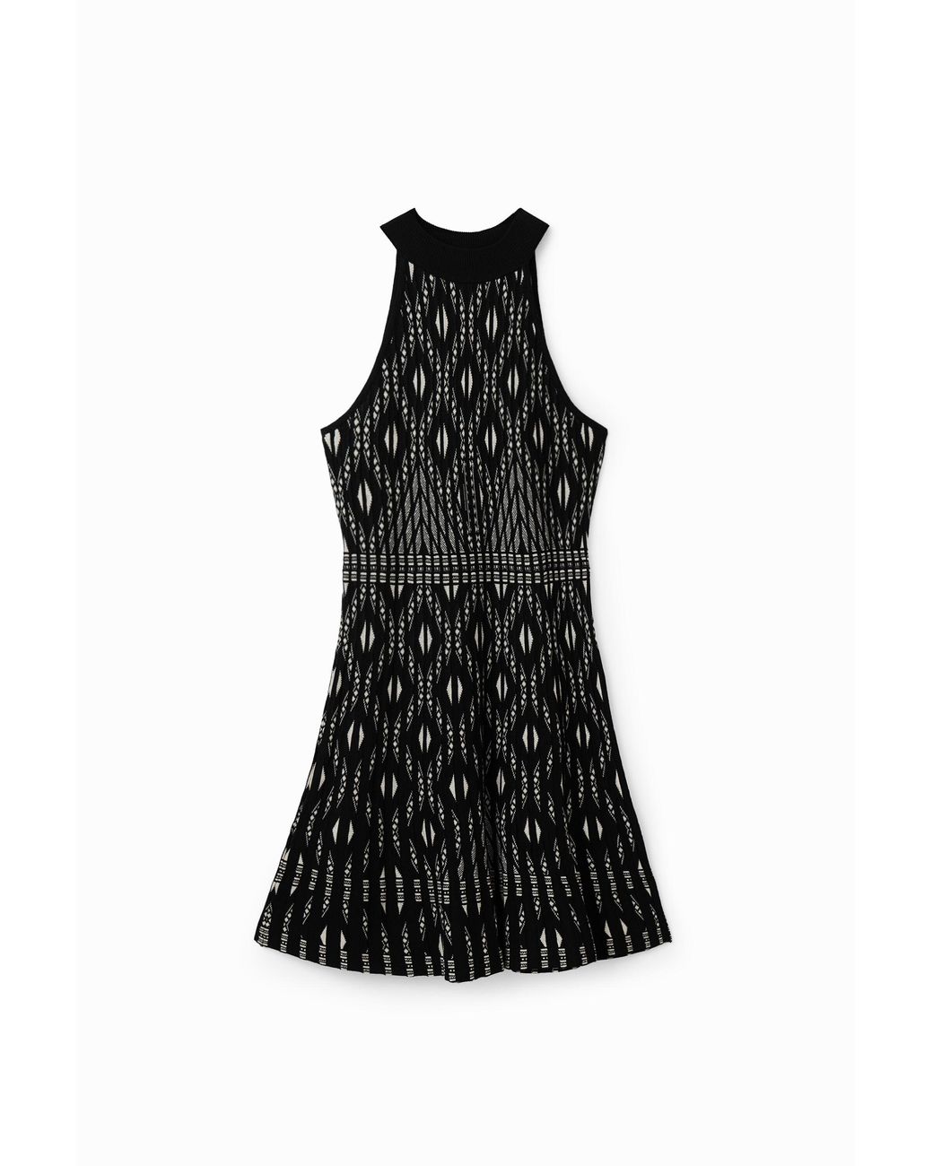 Desigual Black Short Geometric Knit Dress, Viscose