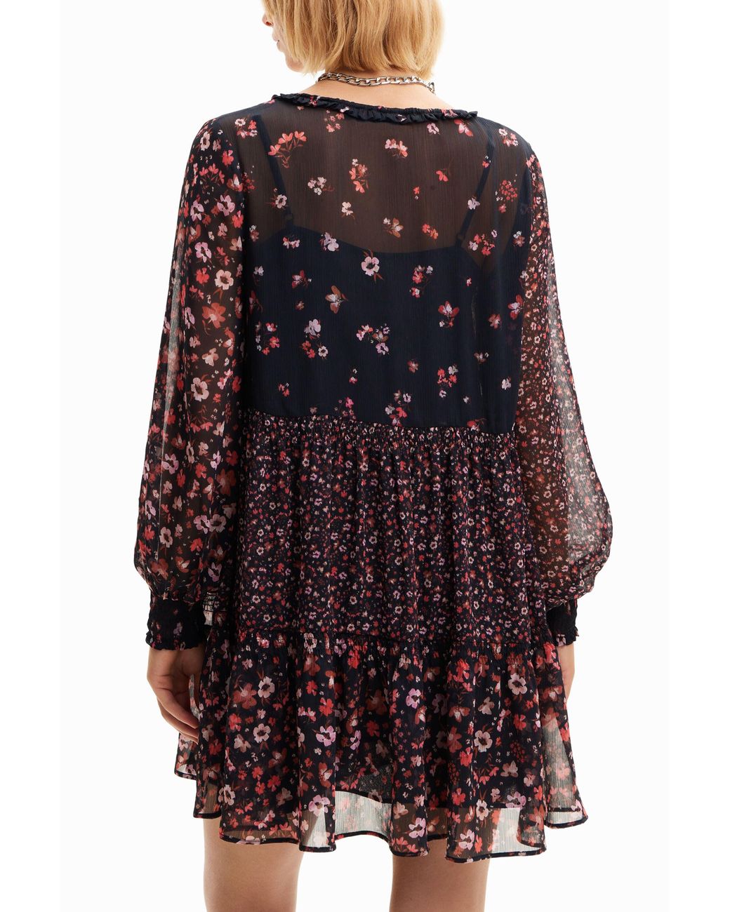 Desigual Purple Short Floral Chiffon Dress, Polyester