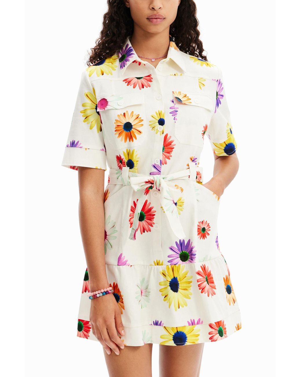 Desigual White Christian Lacroix Short Floral Shirt Dress, Cotton