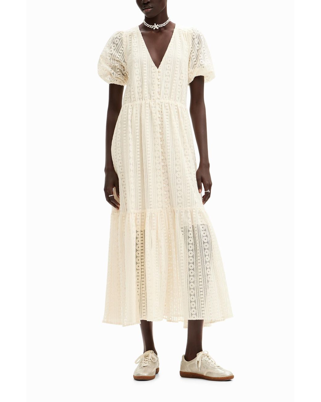 Desigual Natural Long Embroidered Dress