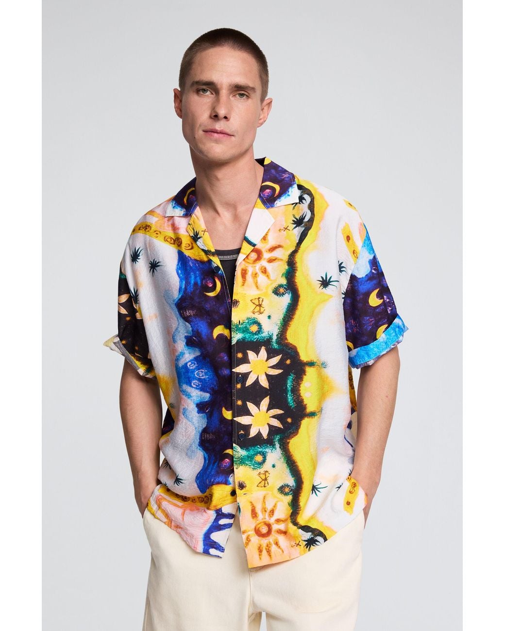 Desigual Blue Cosmos Printed Shirt, Cotton for men
