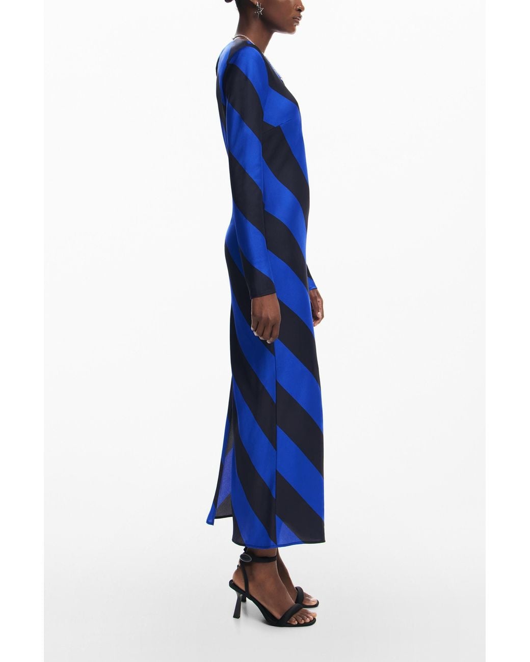 Desigual Blue Striped Midi Dress, Polyester