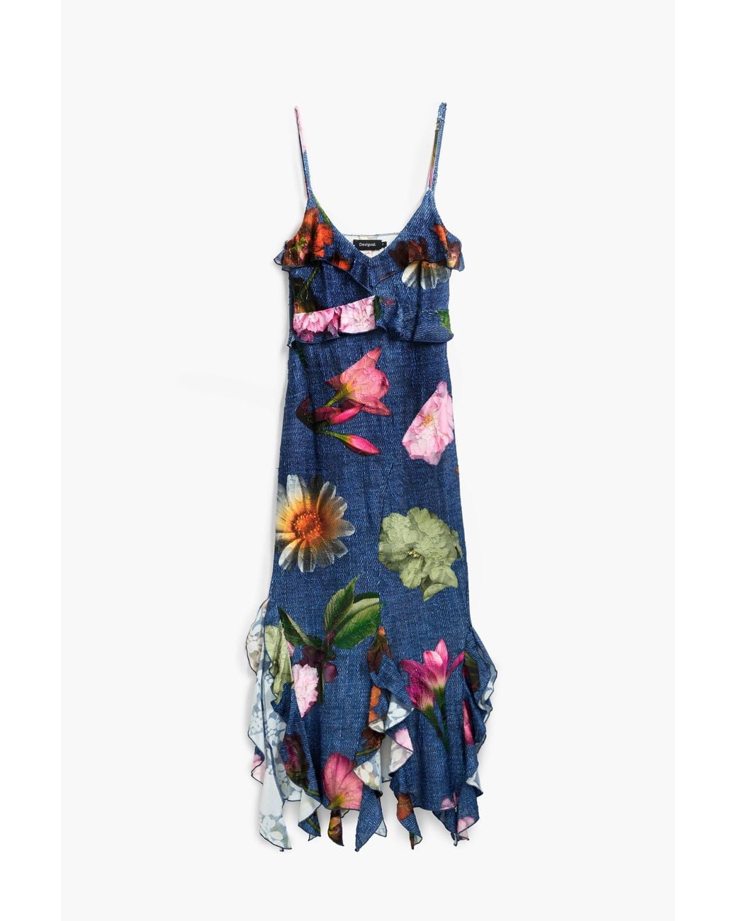 Desigual Blue Floral Midi Dress, Polyester