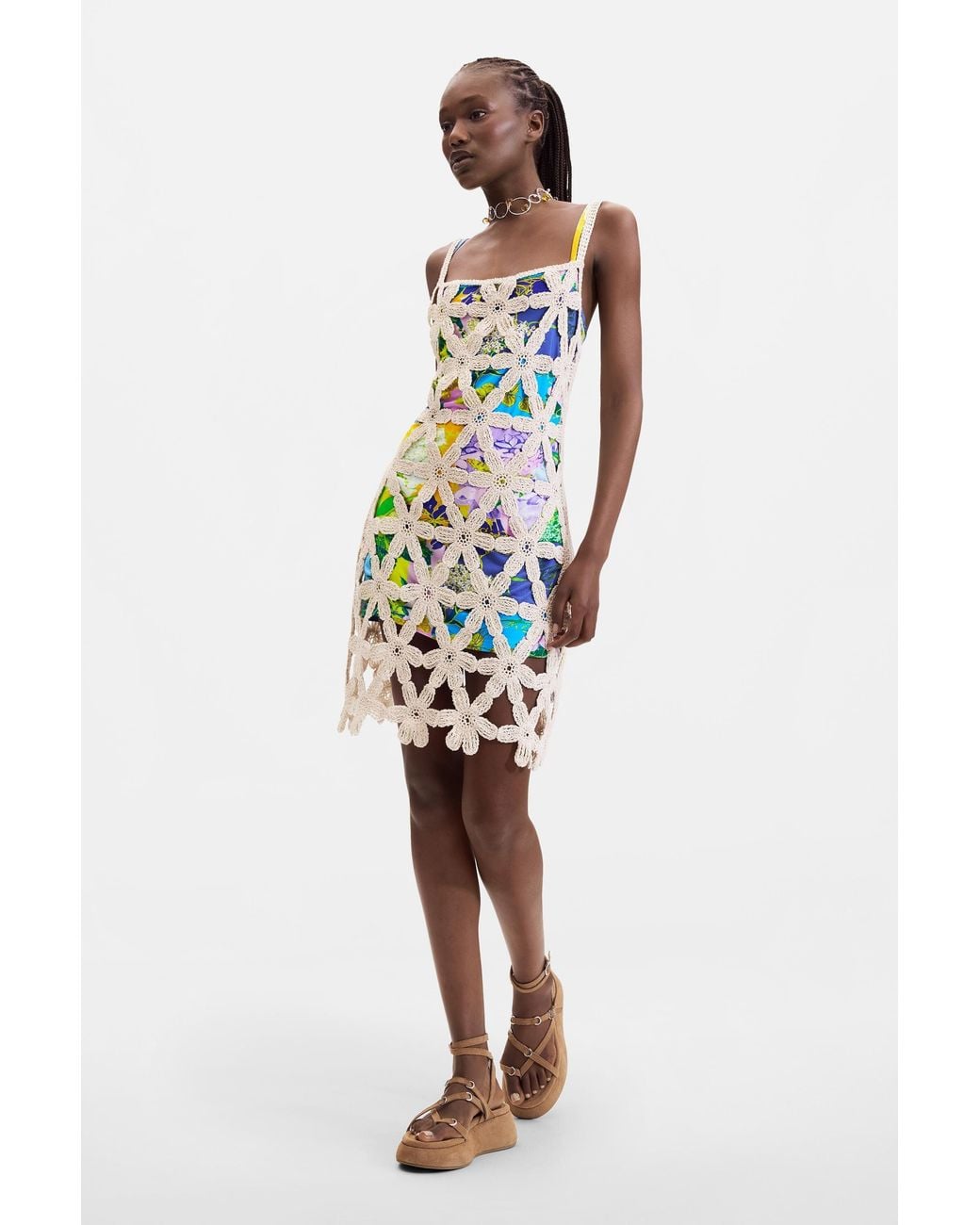 Desigual White Crochet Dress, Cotton