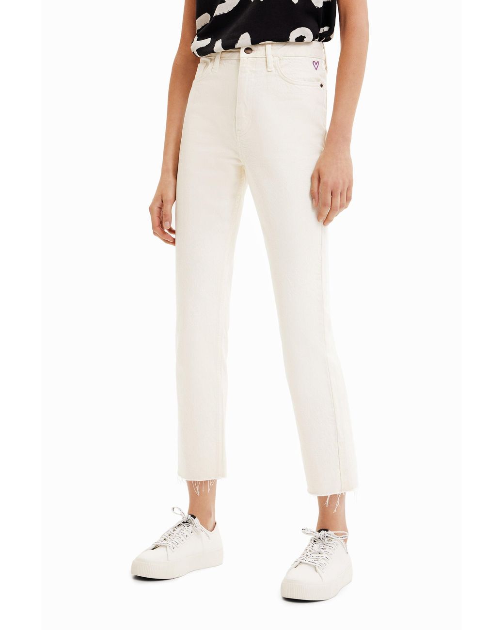 Desigual White Straight Cropped Jeans, Cotton