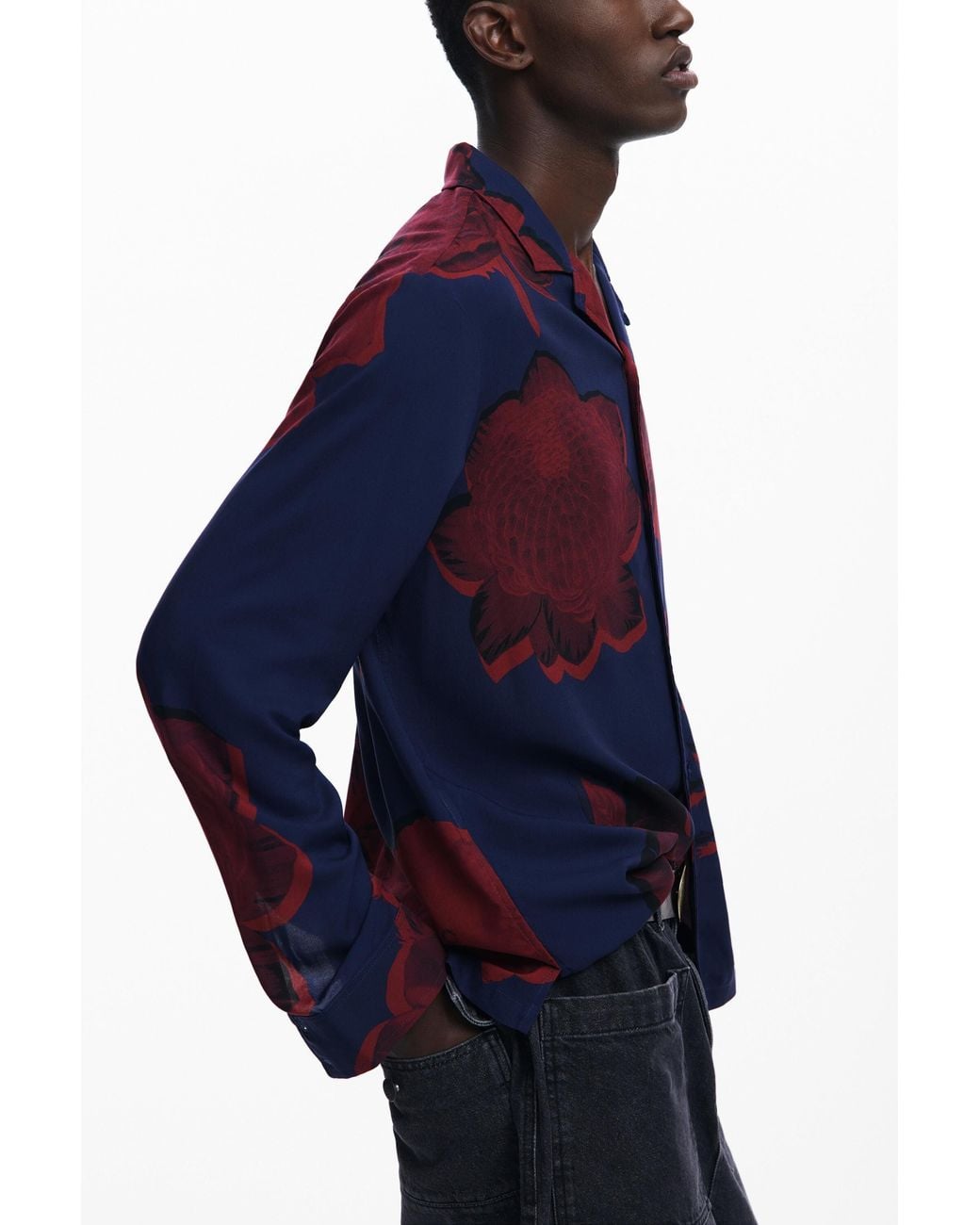 Desigual Blue Dark Floral Shirt, Viscose for men