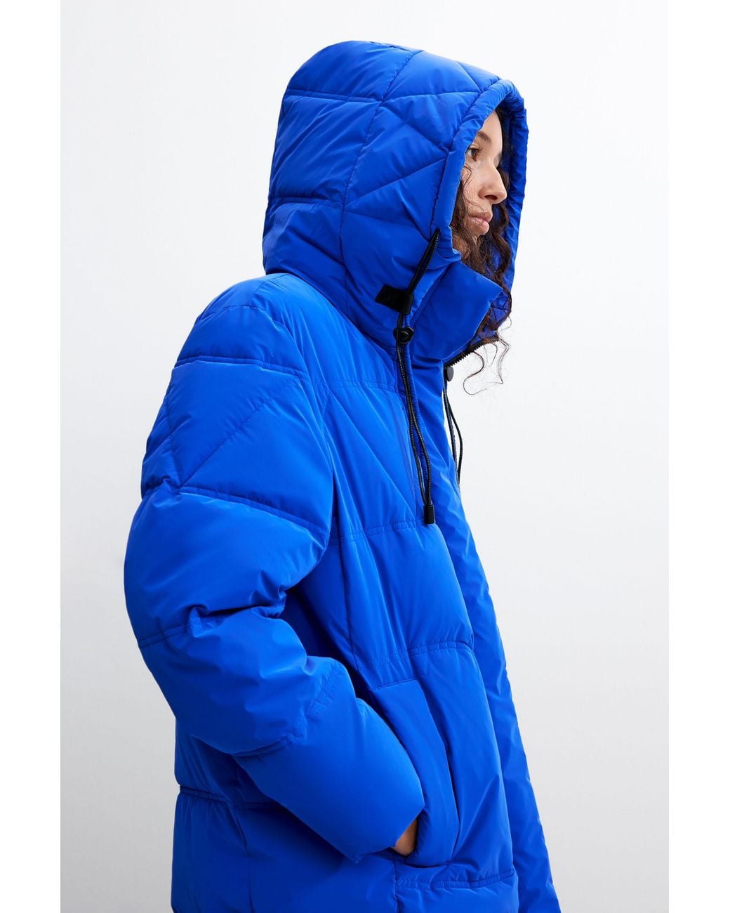 Desigual Blue Long Padded Coat, Polyurethane