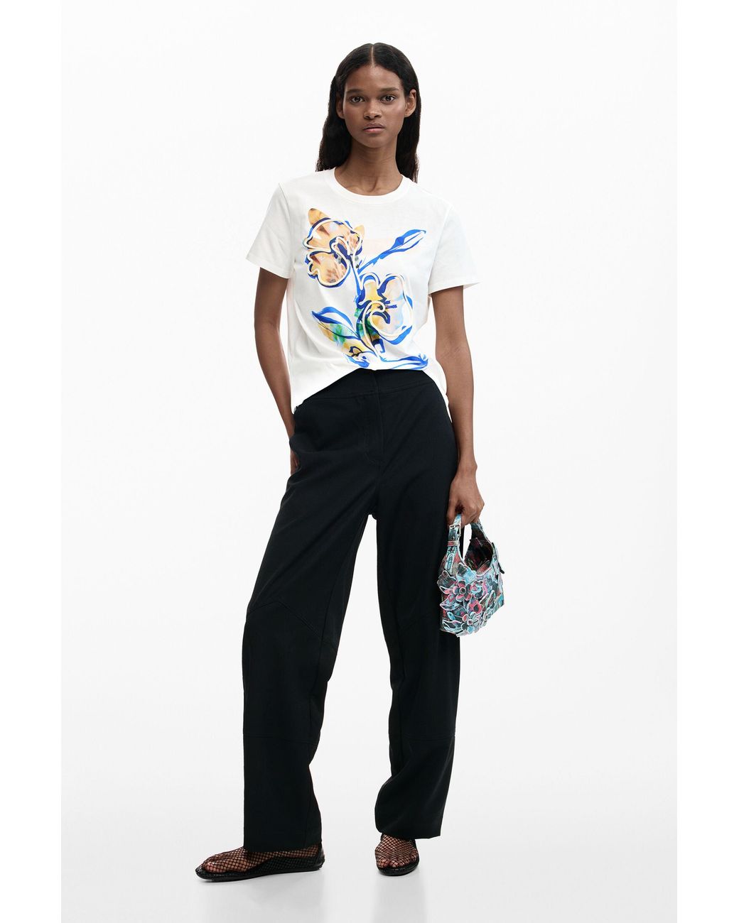 Desigual White Garden Flowers T-Shirt, Cotton