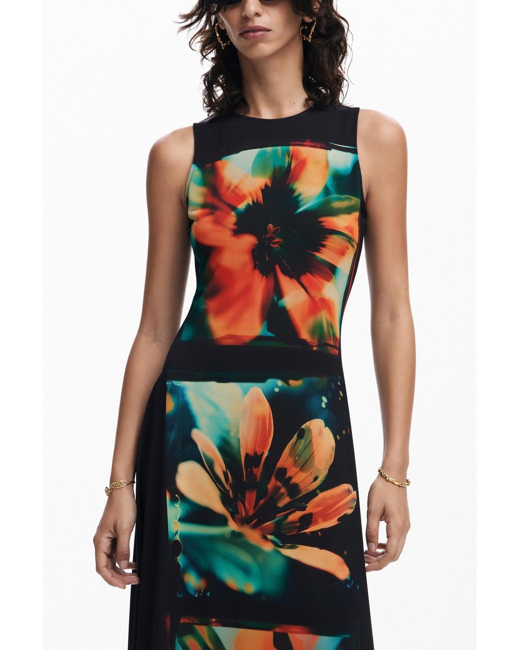 Desigual White Floral Print Dress, Polyester