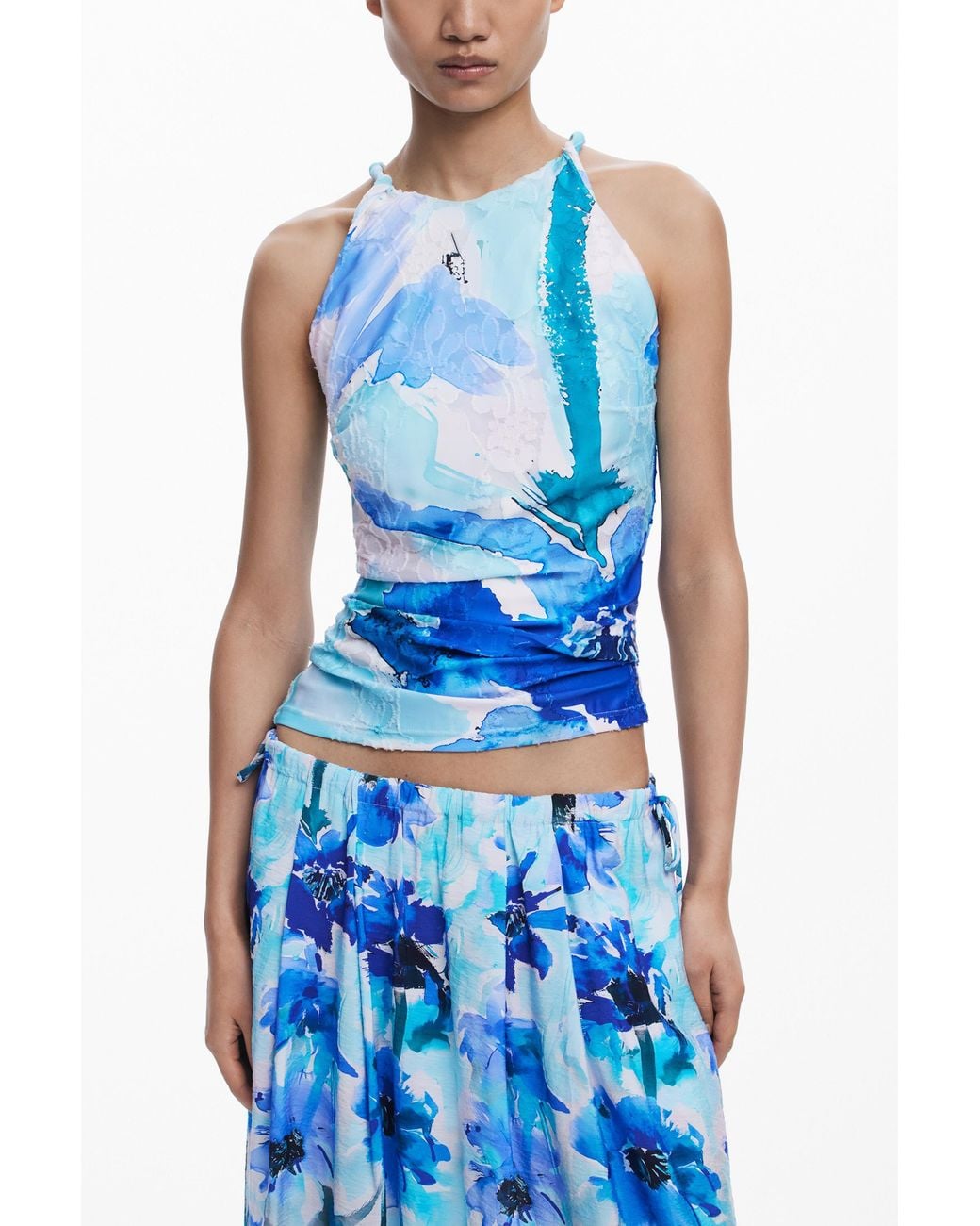 Desigual Blue Floral A-Line Midi Skirt