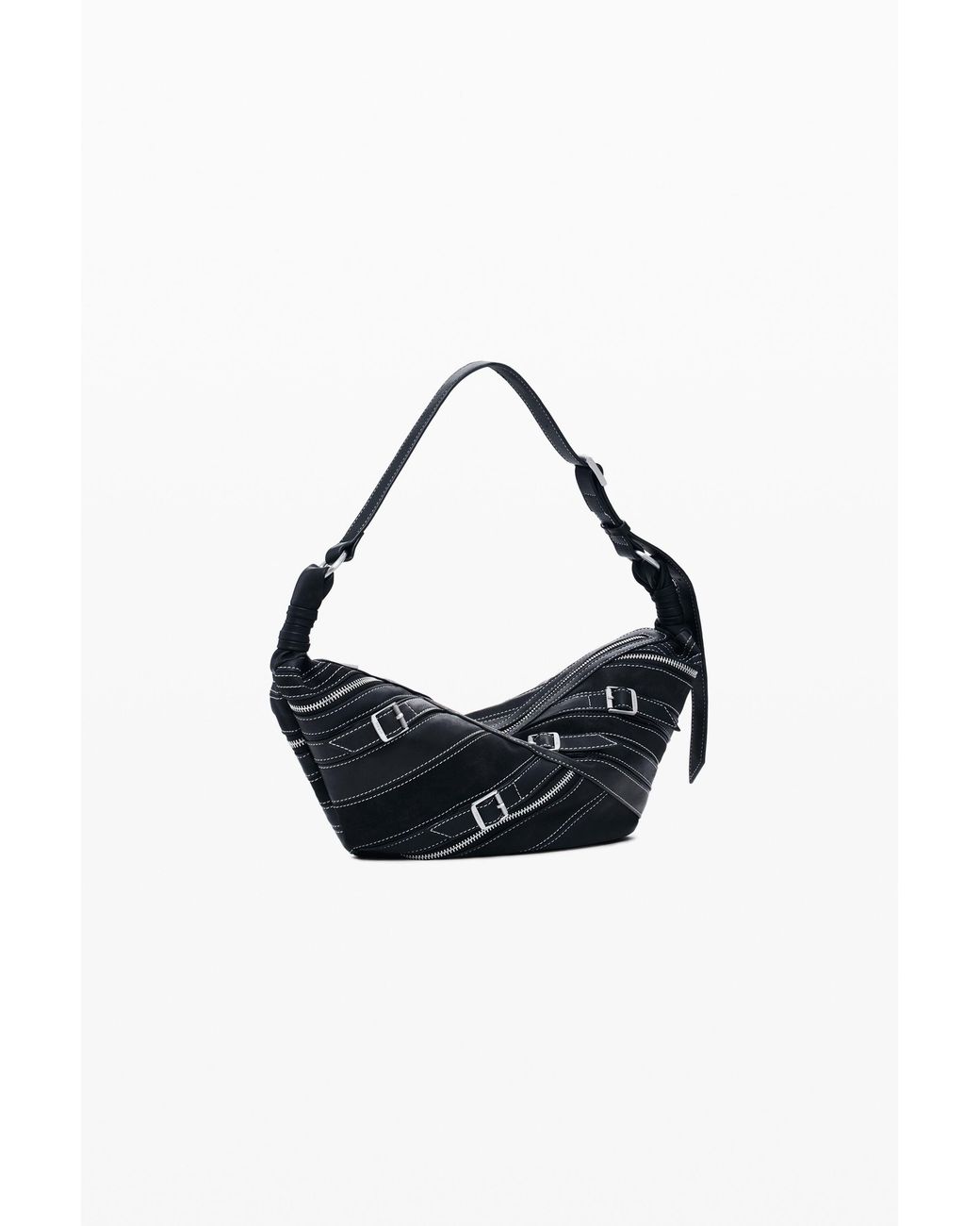 Desigual Black Small Faux Leather Bag With Buckles, Polyurethane