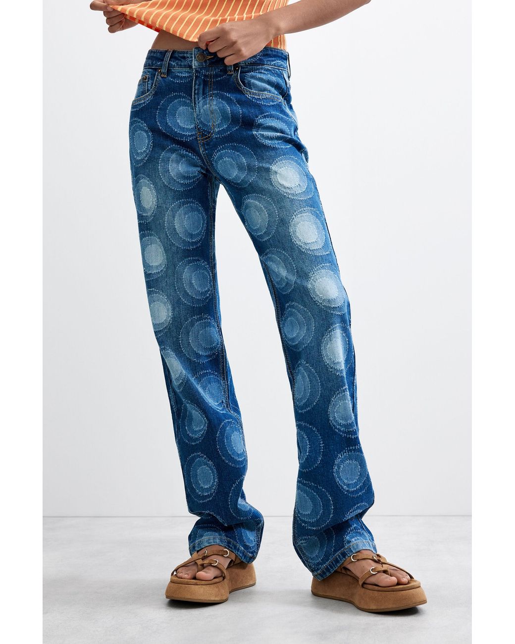 Desigual Blue Printed Slim Jeans, Cotton