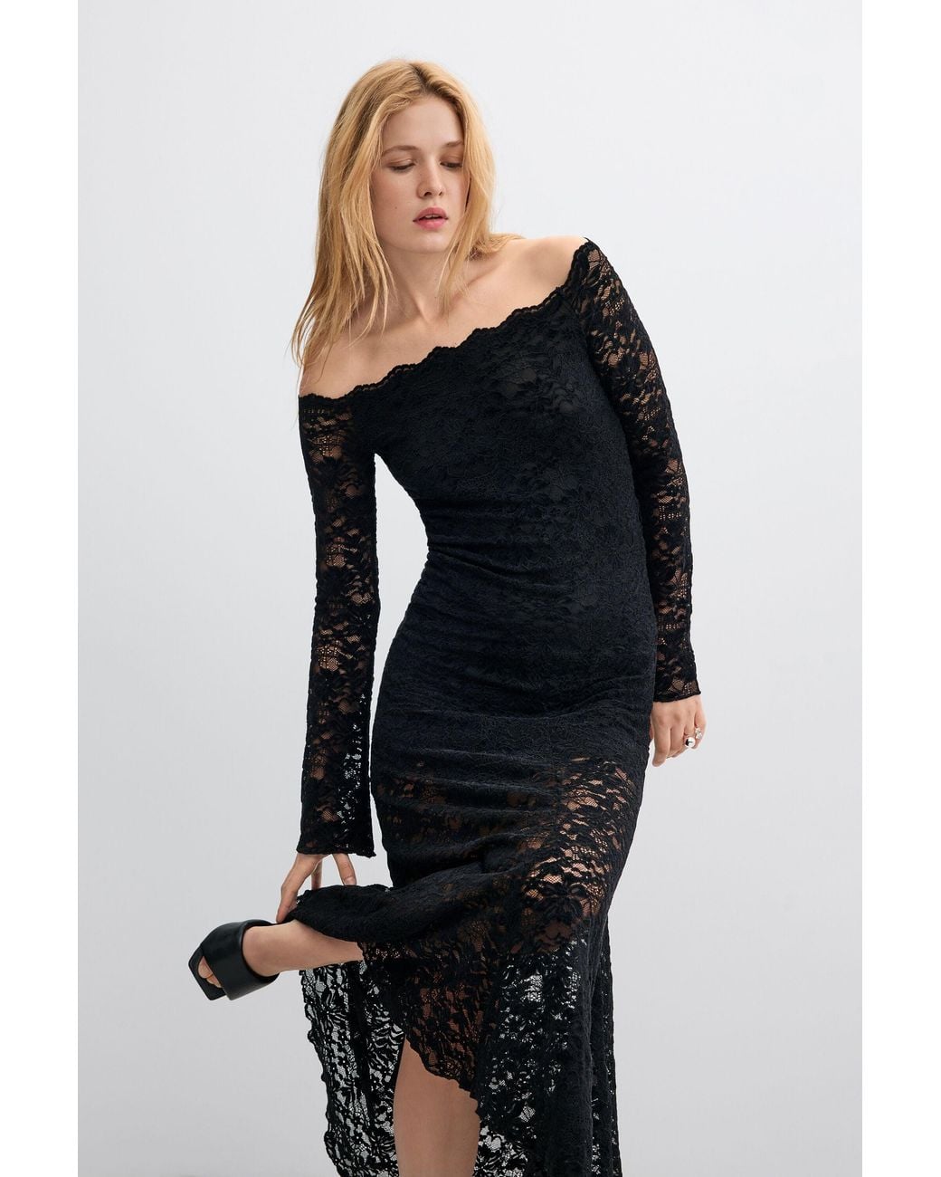 Desigual Black Midi Lace Dress