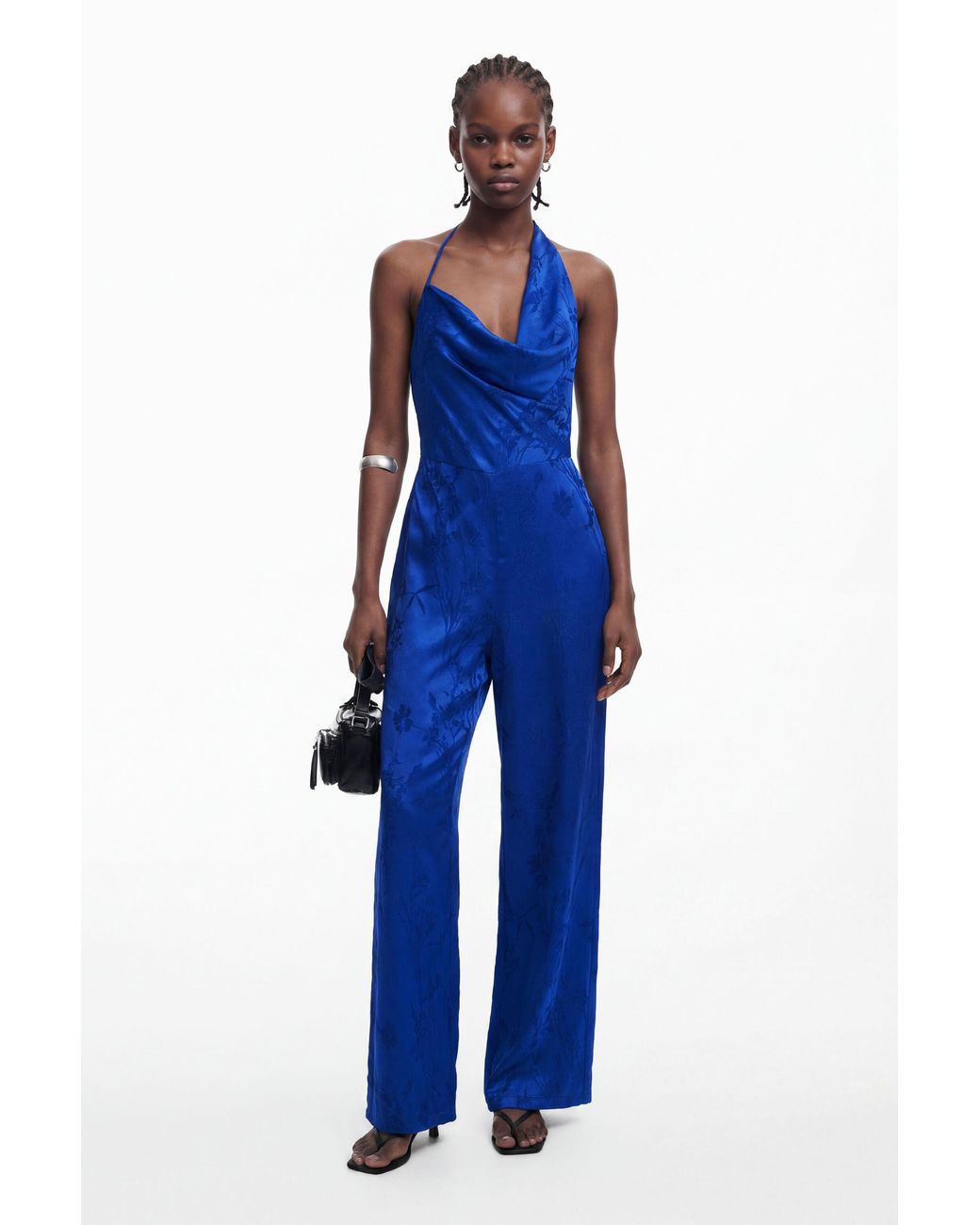 Desigual Blue Asymmetric Wide Leg Fluid Jumpsuit