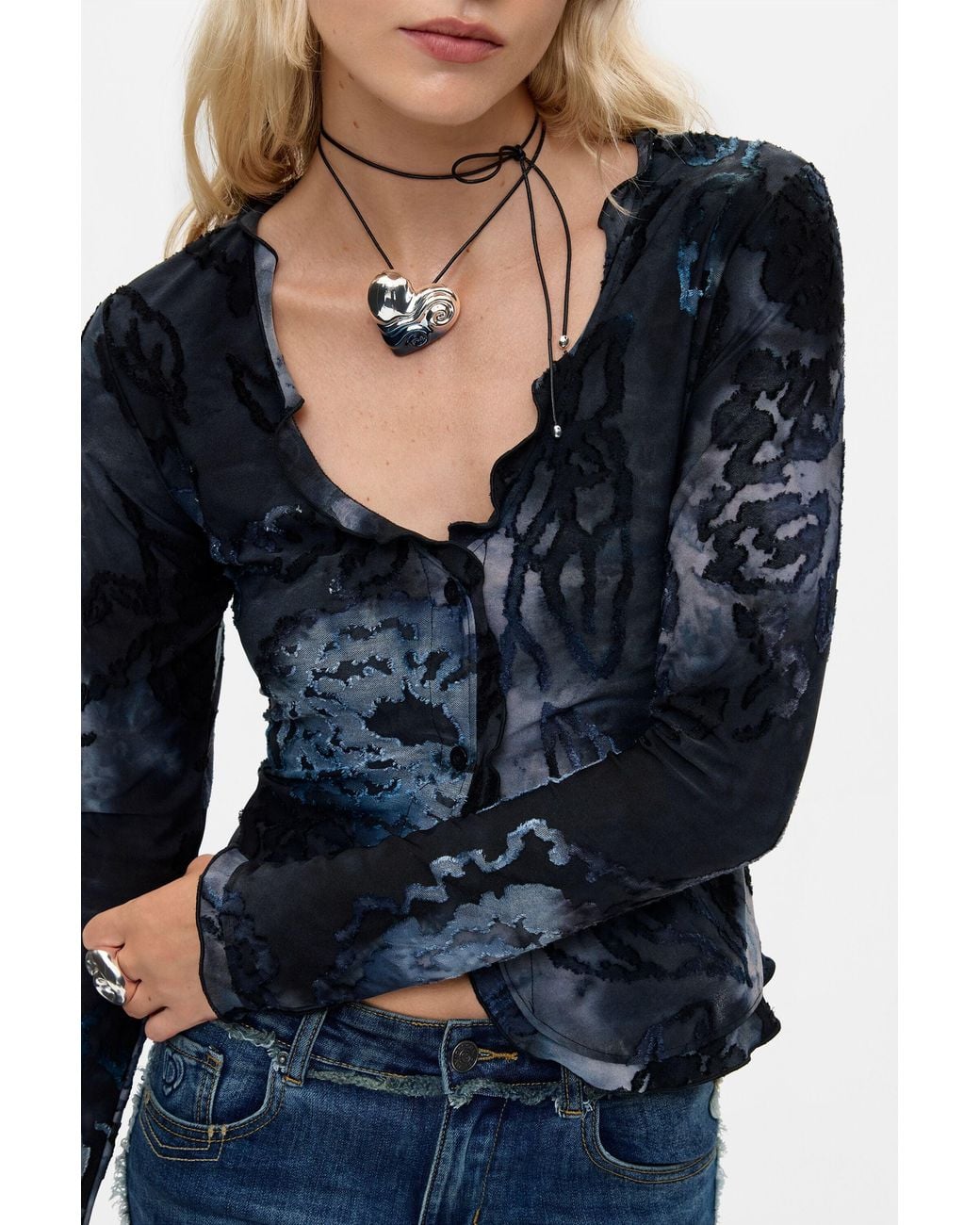 Desigual Blue Flocked T-Shirt
