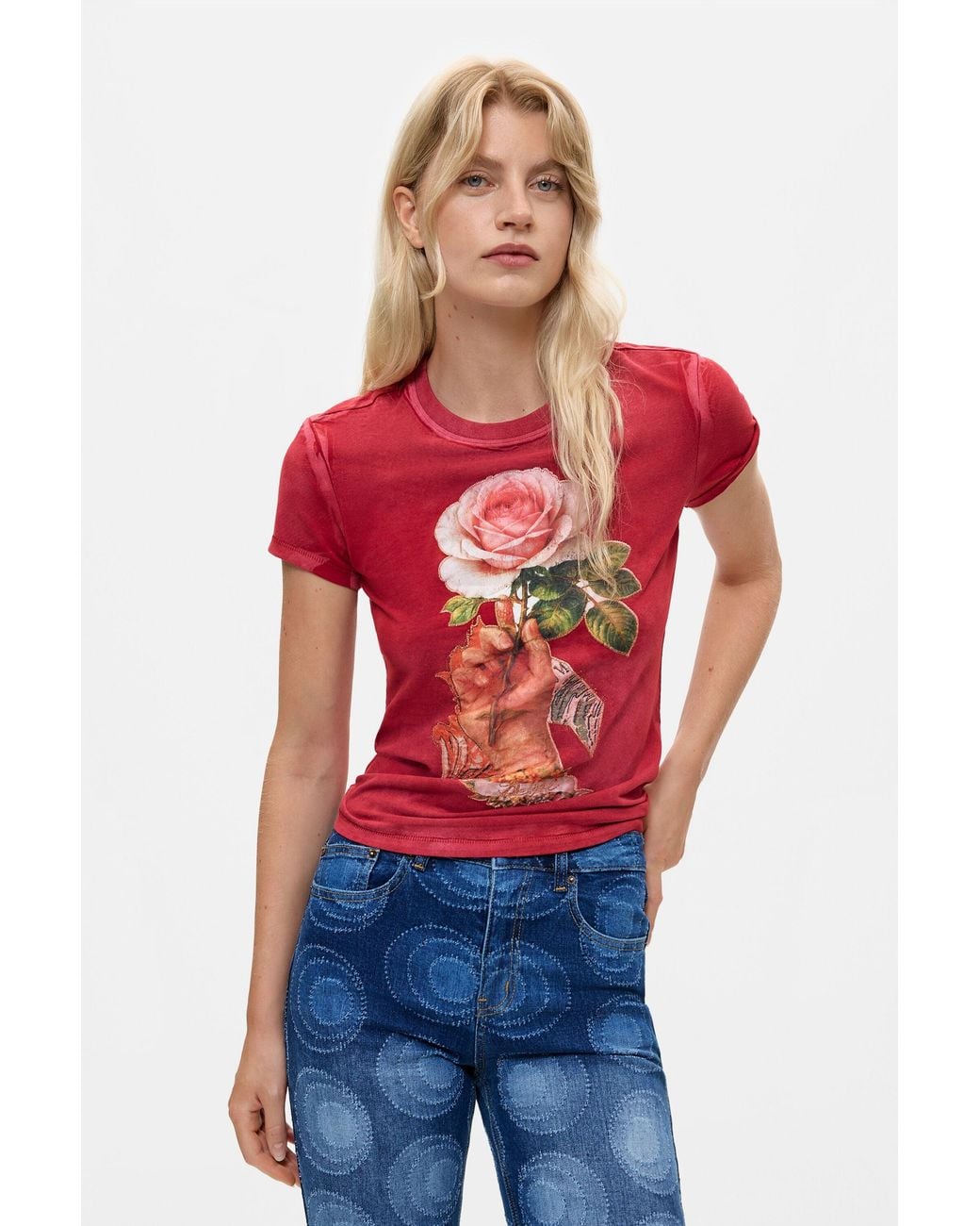 Desigual Red Printed T-Shirt, Cotton