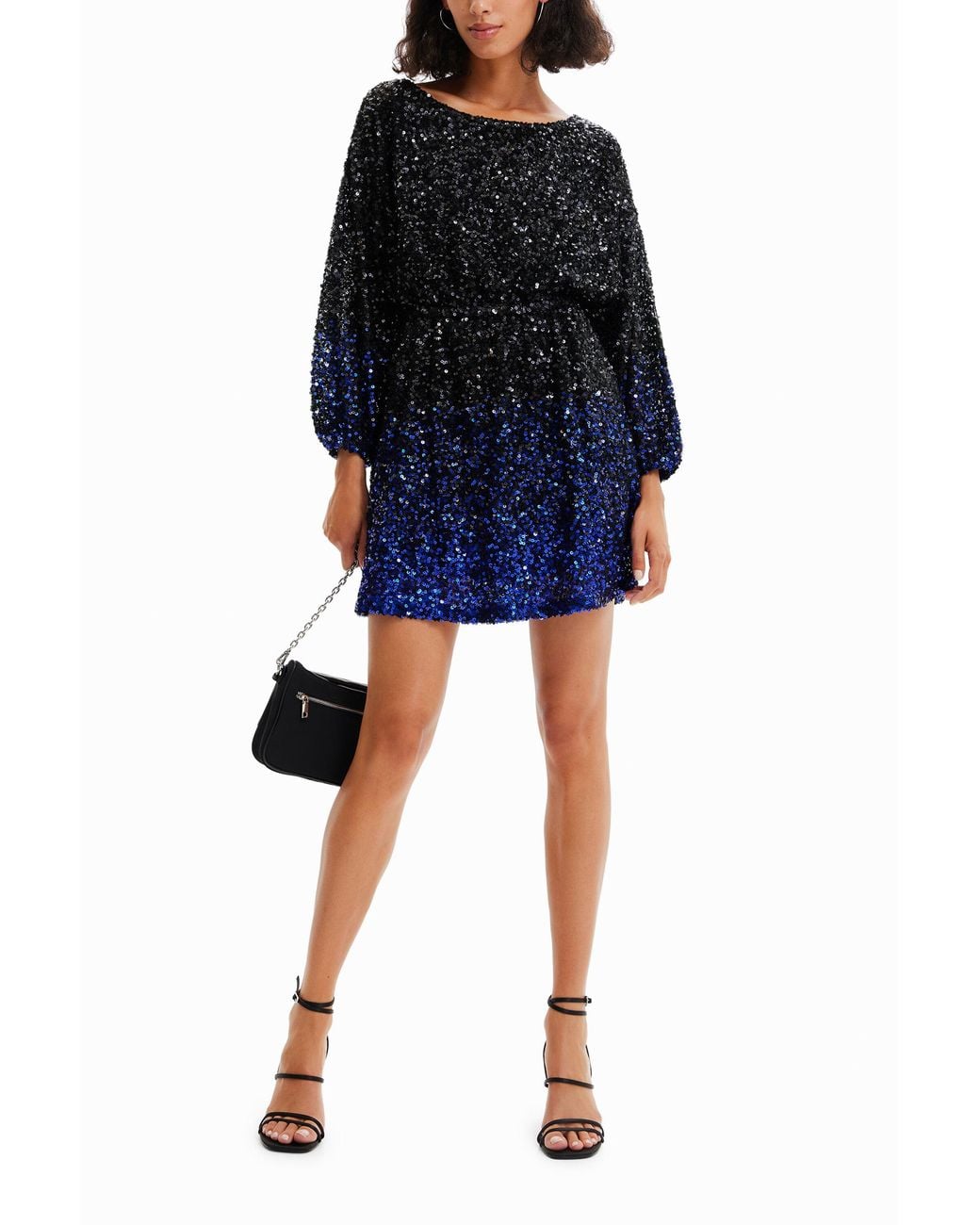 Desigual Blue Short Sequin Dress, Polyester