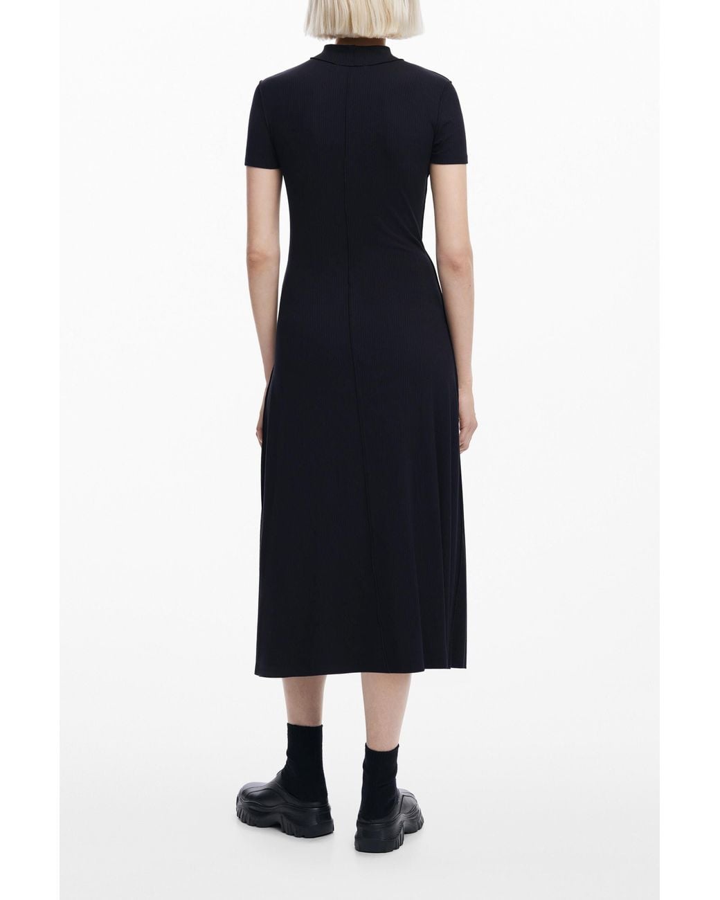Desigual Black Midi Dress With High Neck, Viscose