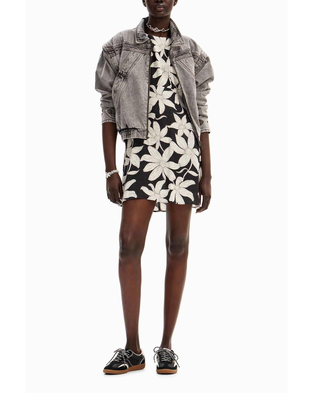 Desigual Black Short Floral Dress, Viscose