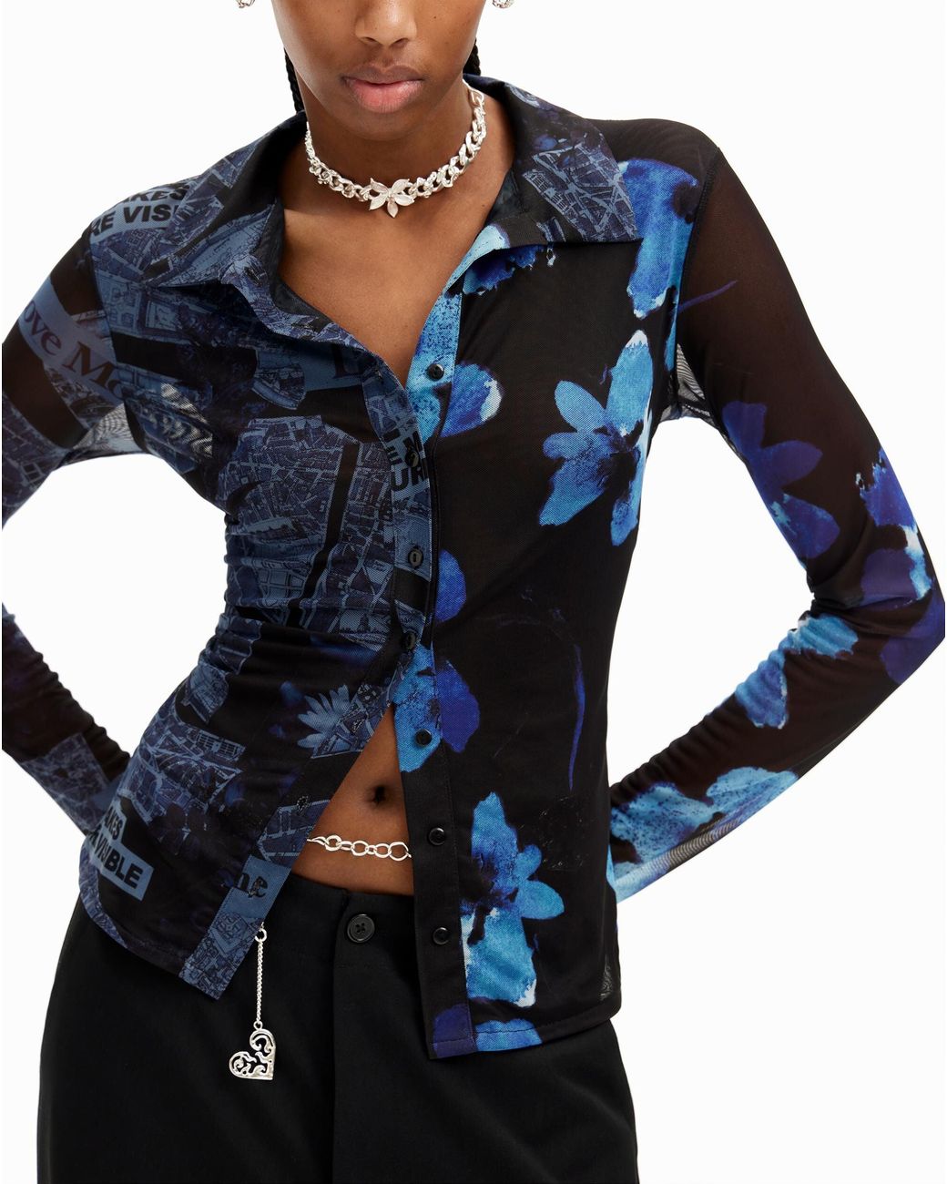 Desigual Blue Tulle Arty Patchwork T-Shirt, Polyester