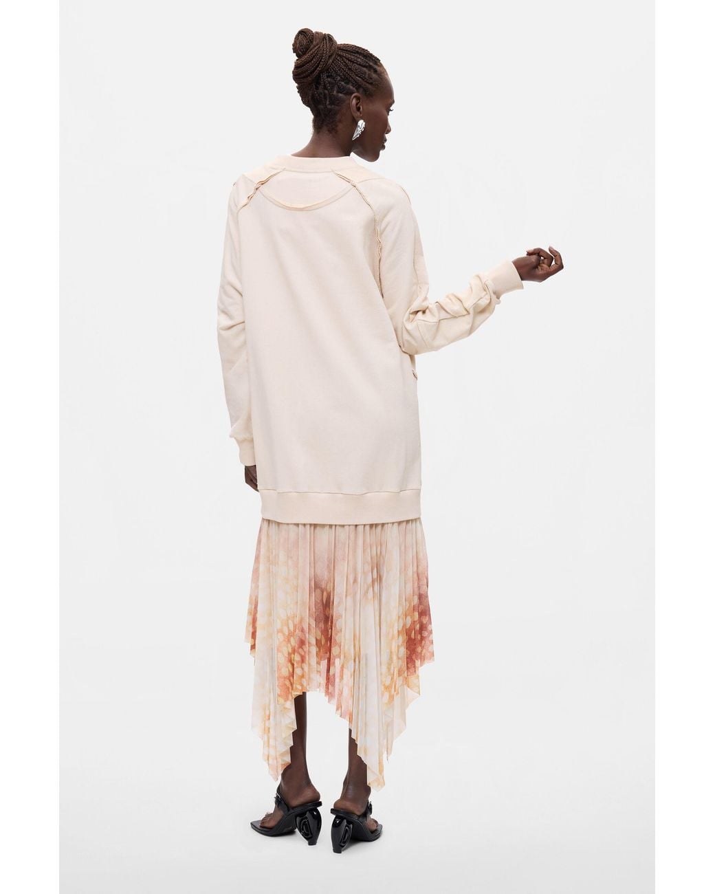 Desigual White Combined Sweatshirt Midi Dress
