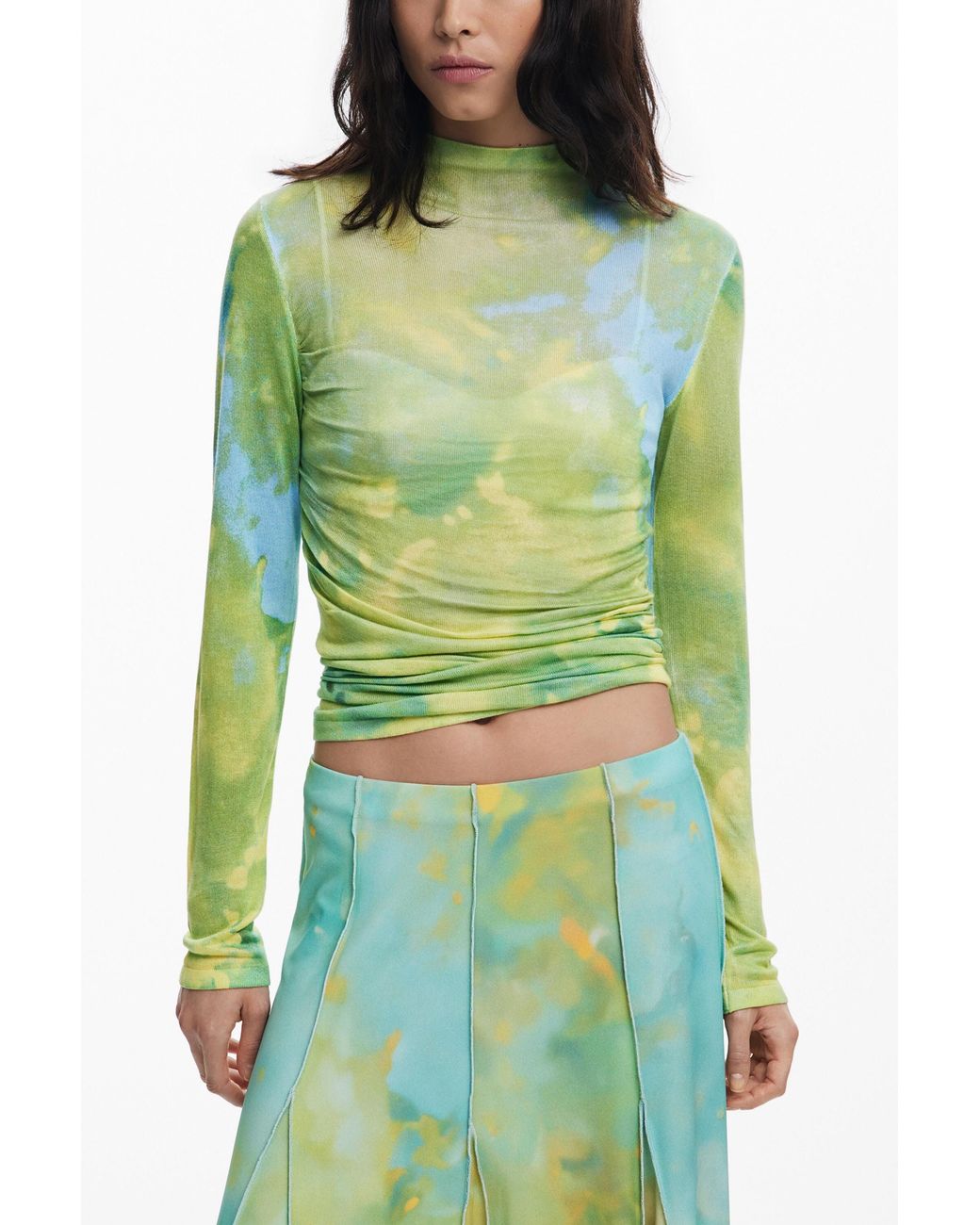 Desigual Green Long Godet Skirt, Polyester