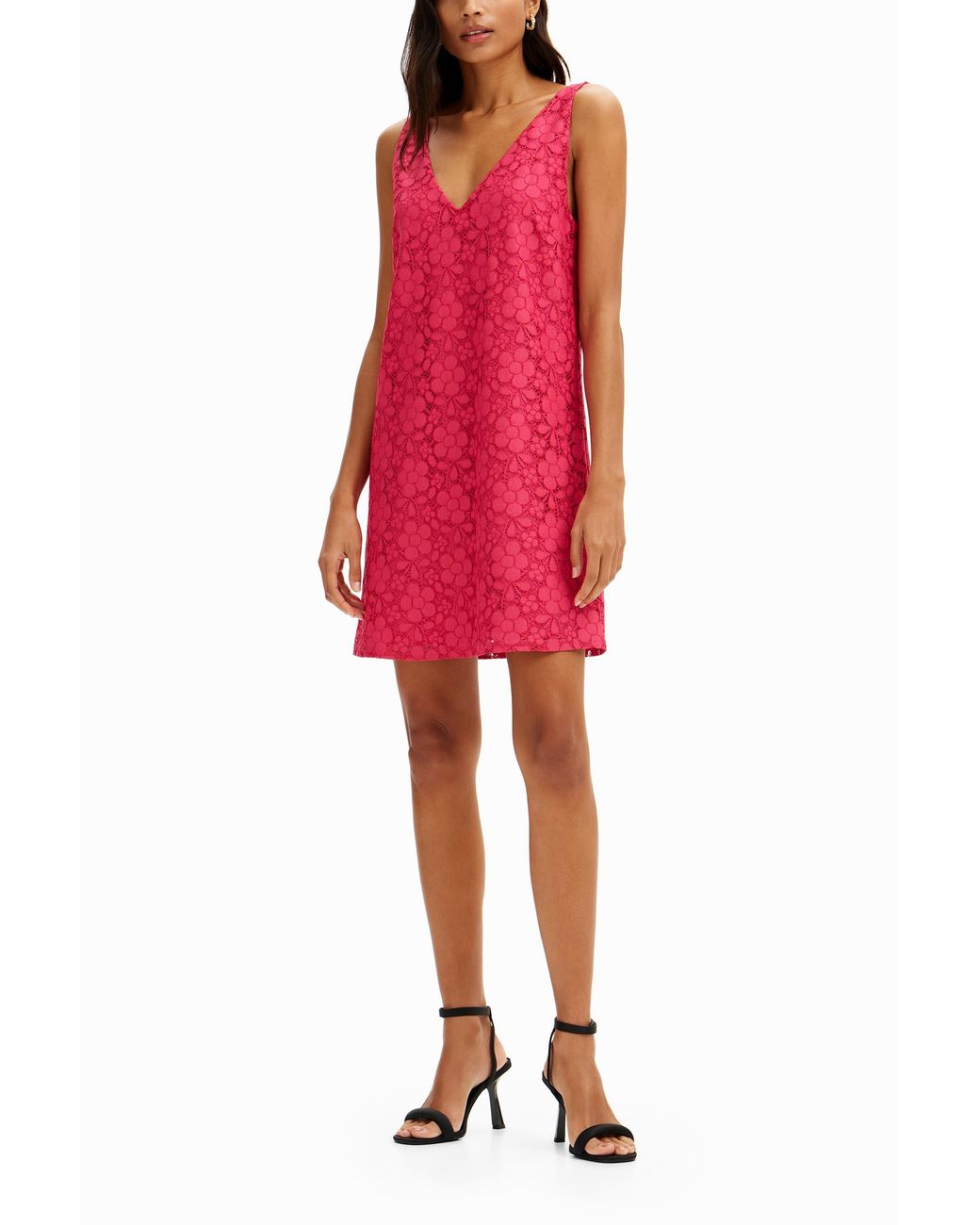 Desigual Red Floral Lace Mini Dress, Polyester