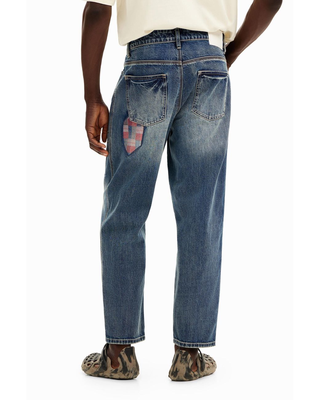 Desigual Blue Patched Denim Pants, Cotton for men