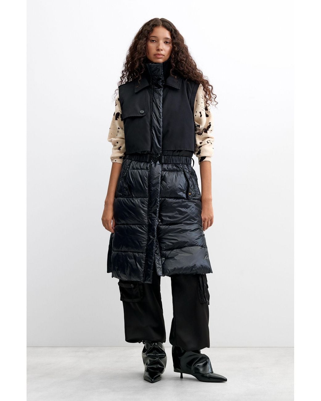 Desigual Black Long Padded Coat