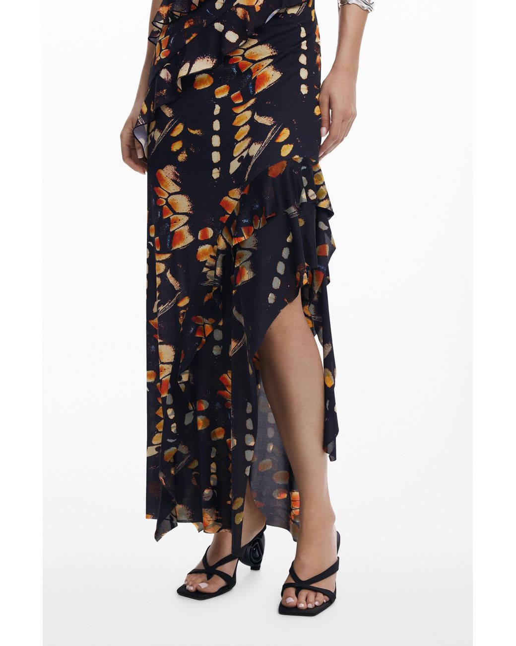 Desigual Black Ruffled Butterfly Skirt, Polyester