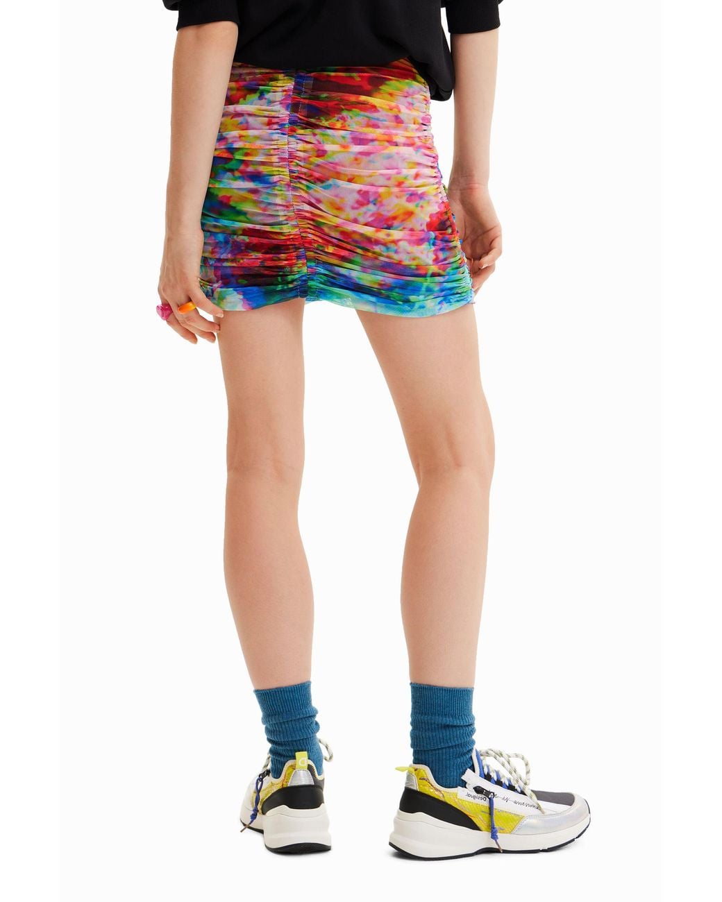 Desigual Red Floral Ruched Tulle Mini Skirt, Polyester