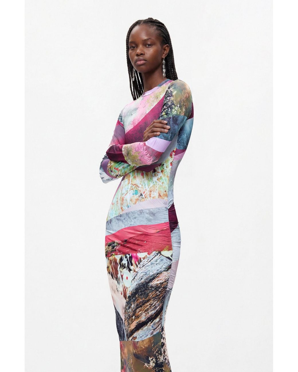 Desigual Red Long-Sleeved Knit Dress, Polyester