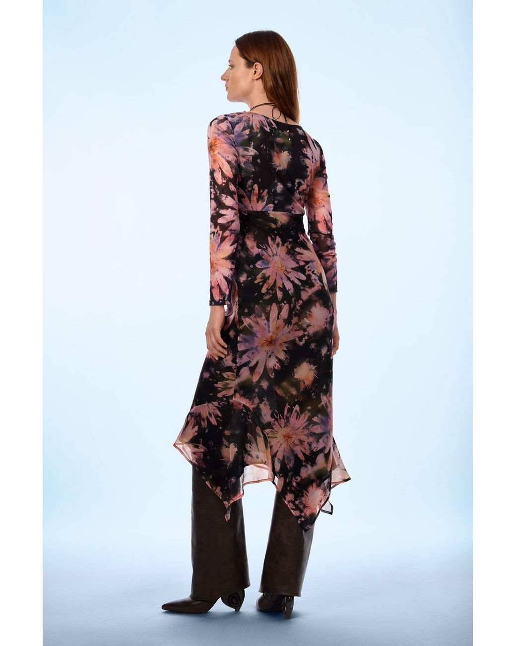Desigual White Long-Sleeve Midi Dress
