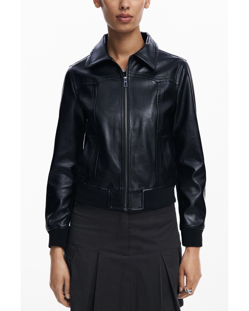 Desigual Blue Faux Leather Biker Jacket