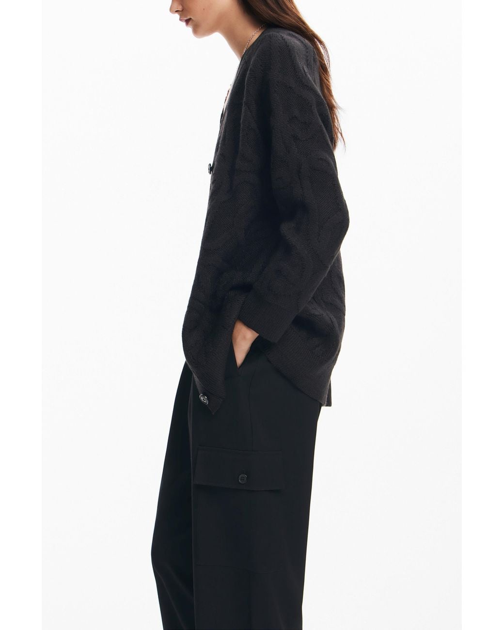 Desigual Black Oversized Knit Cardigan