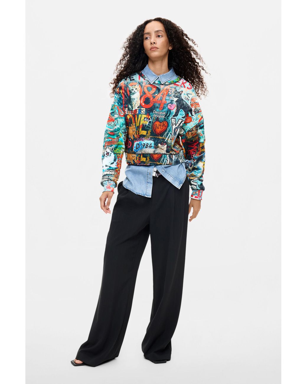 Desigual Blue Printed 100% Cotton Sweatshirt, Cotton
