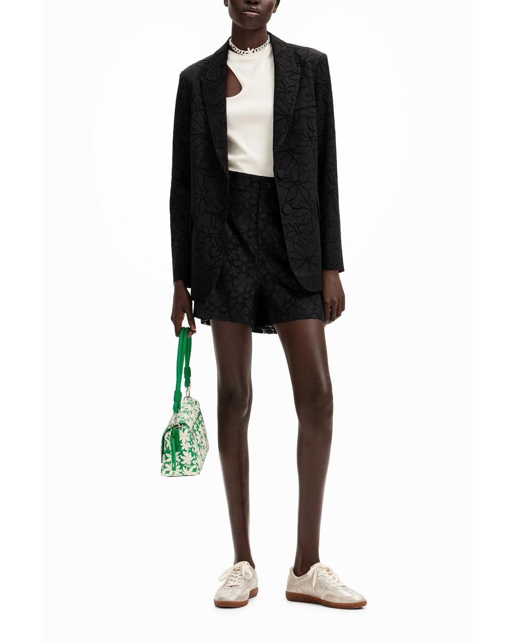 Desigual Black Floral Lace Shorts, Polyester