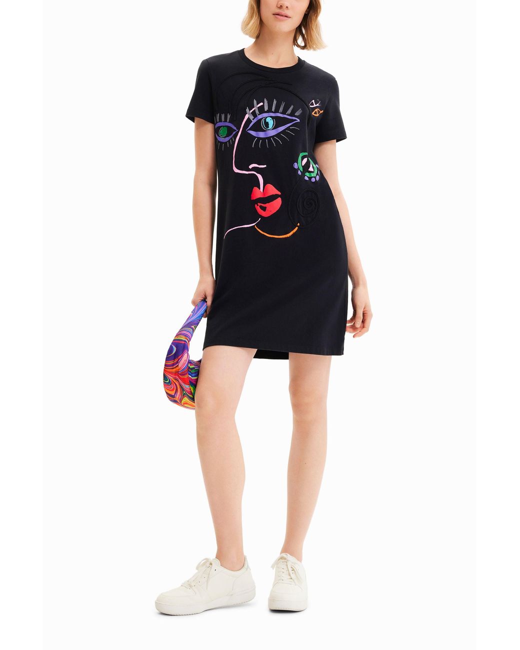 Desigual Black Arty Face T-Shirt Dress, Cotton