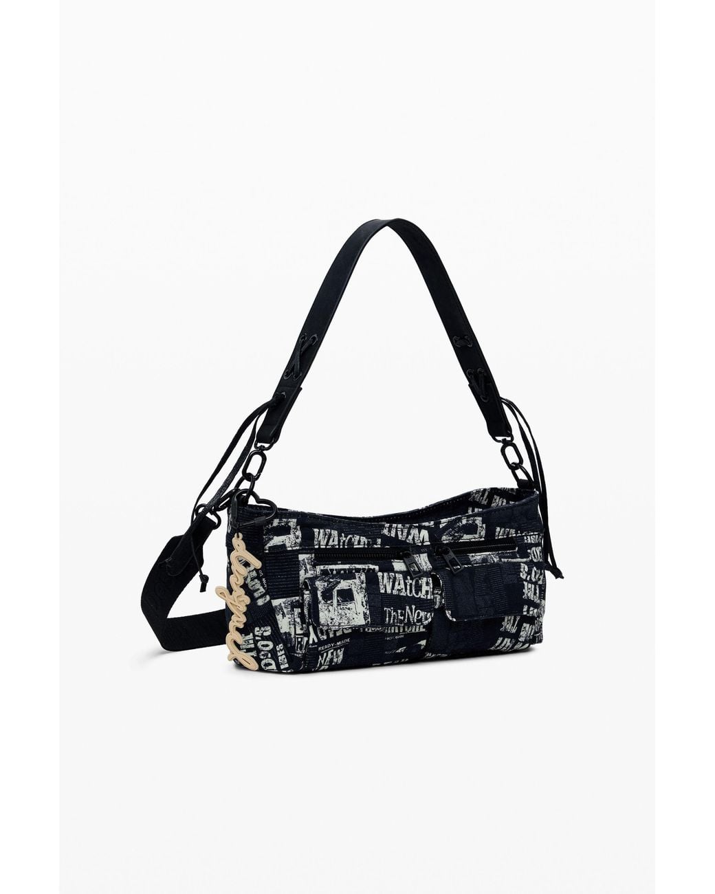 Desigual White Medium Newspaper Handbag, Cotton