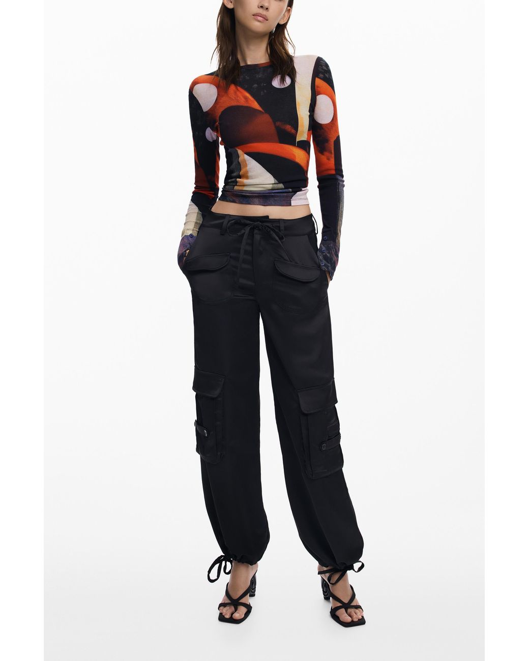 Desigual Red Printed T-Shirt With Buttons, Cotton