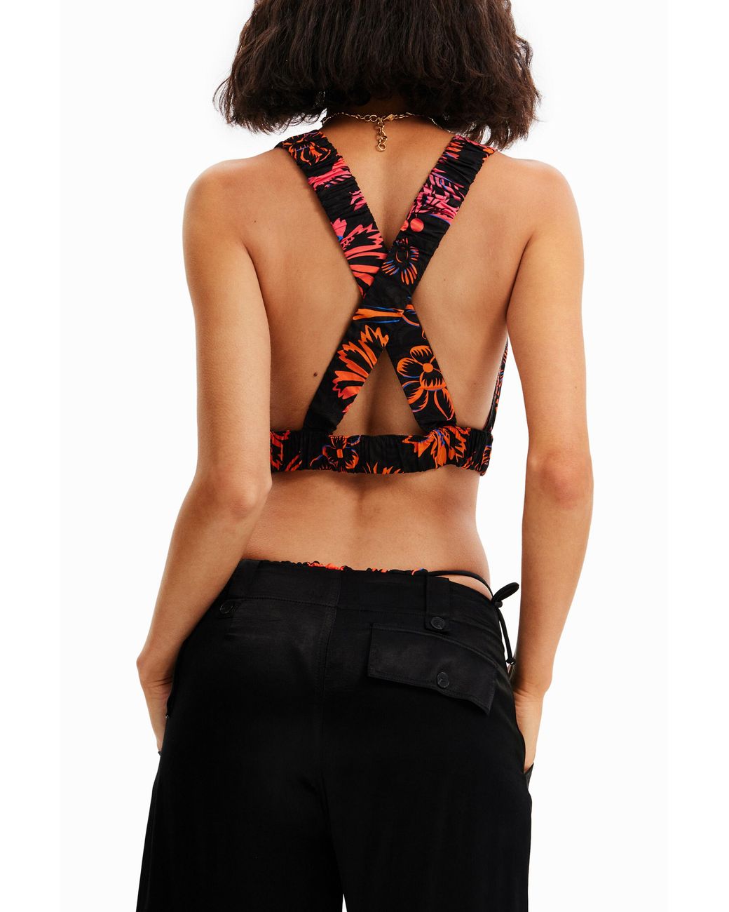 Desigual Red Short Tropical Top With Straps, Viscose