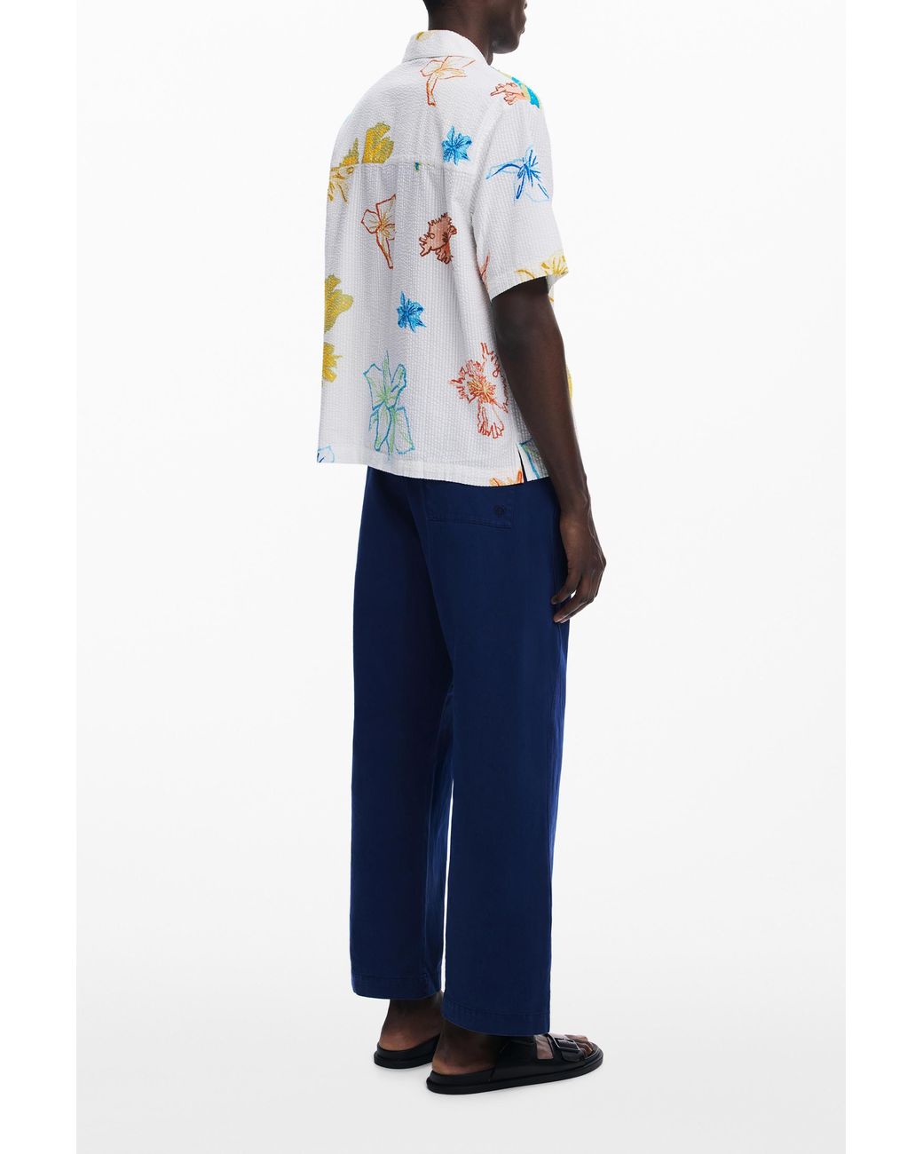 Desigual Blue Short-Sleeved Shirt With Leaves, Cotton for men