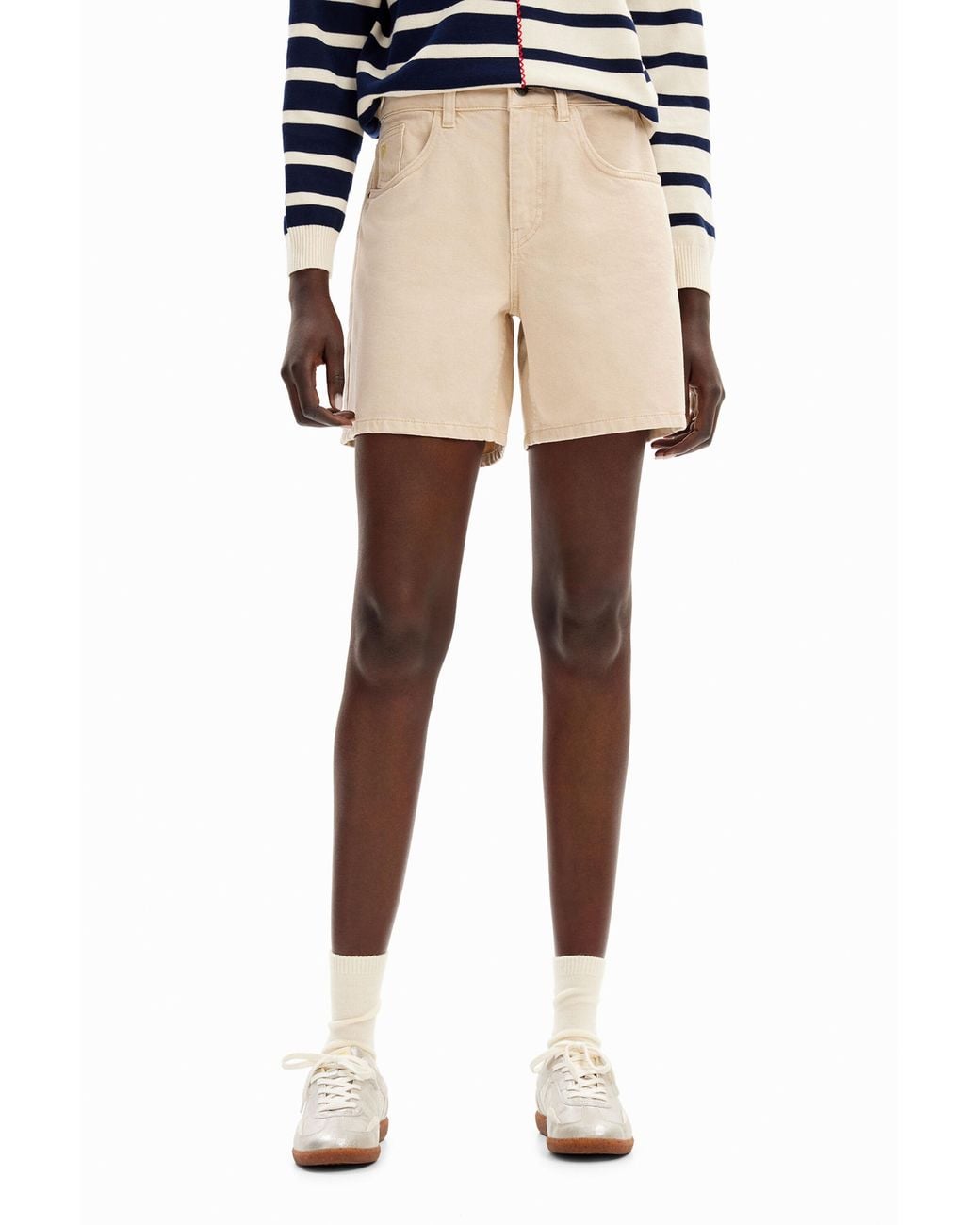 Desigual Natural Plain Denim Shorts, Cotton