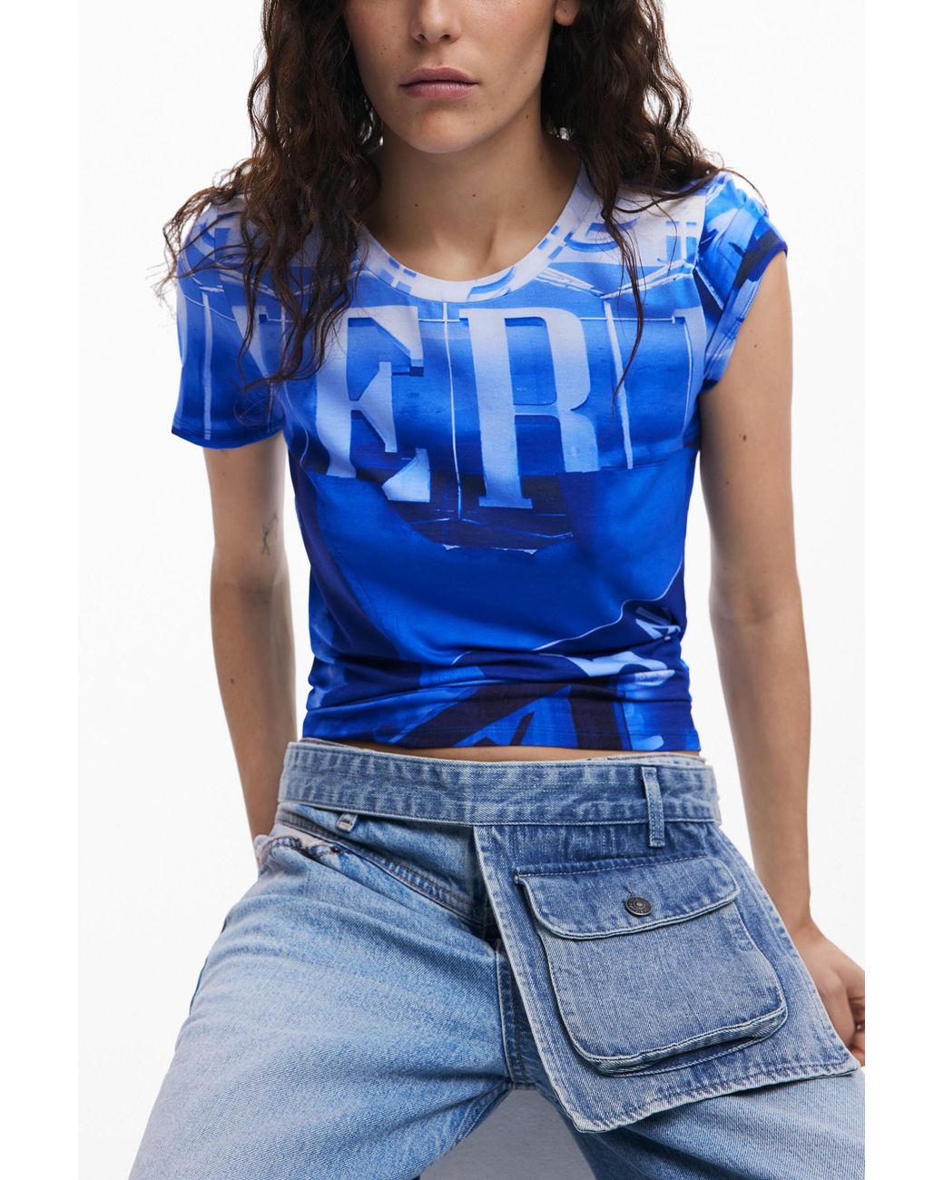 Desigual Blue Signal Print T-Shirt, Viscose