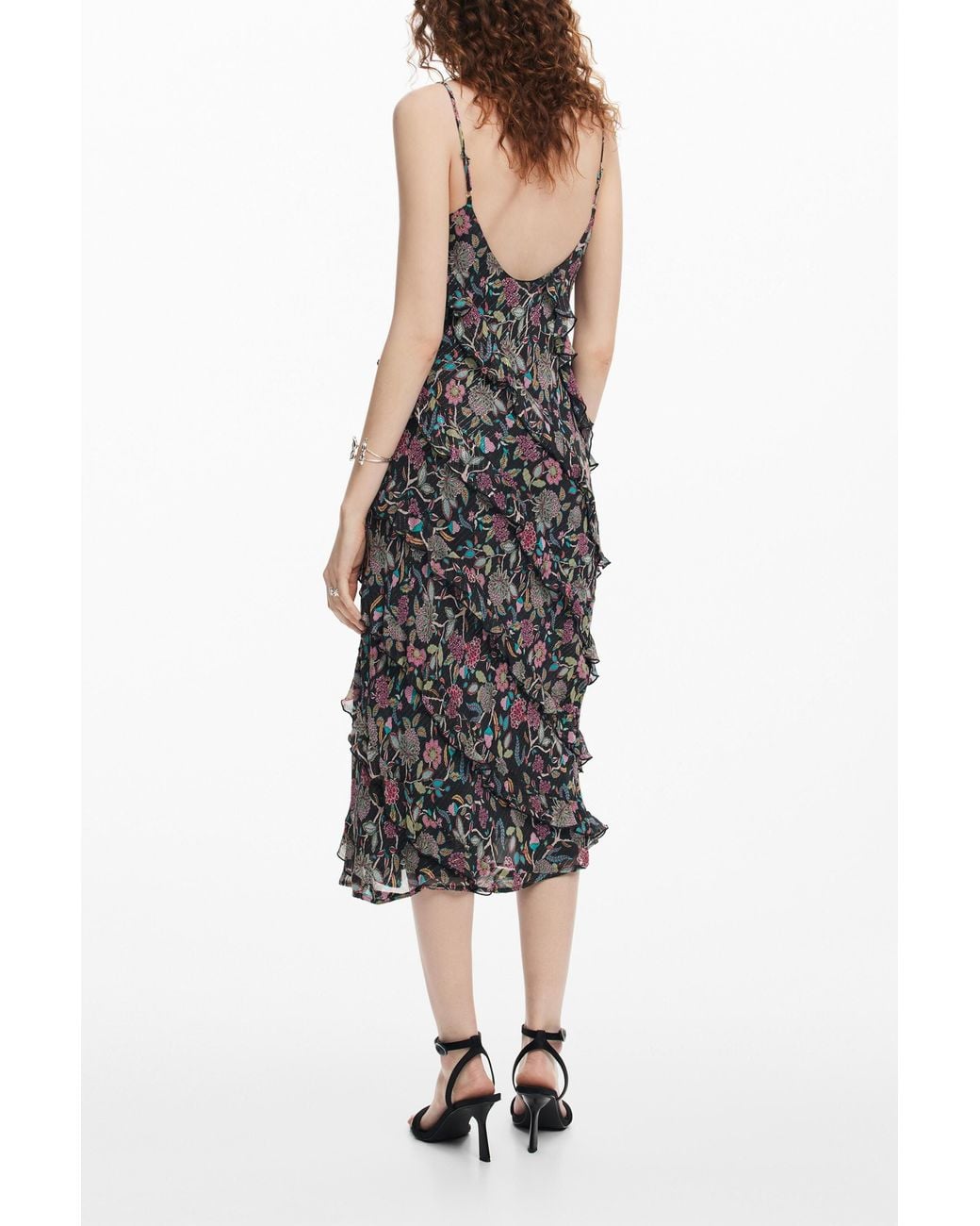 Desigual White Midi Dress With Ruffles, Polyester