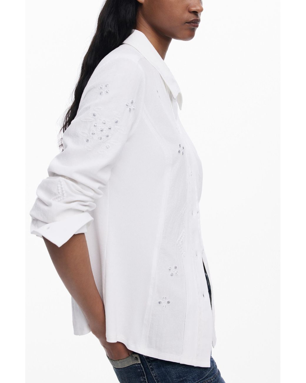 Desigual White Fitted Shirt With Embroidery
