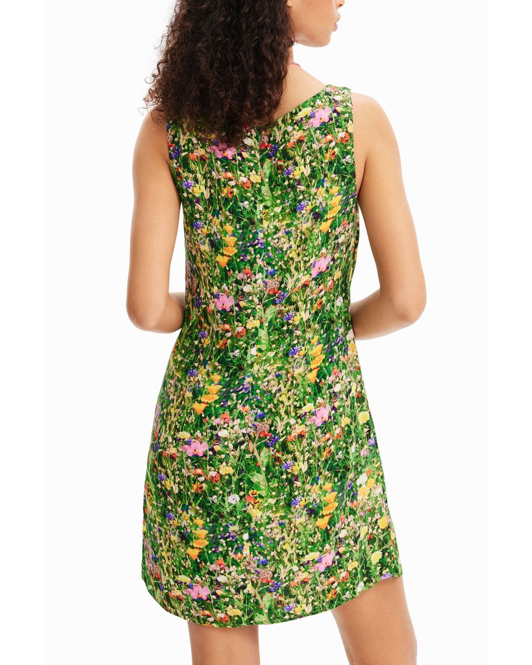 Desigual Green Short Floral Dress, Viscose