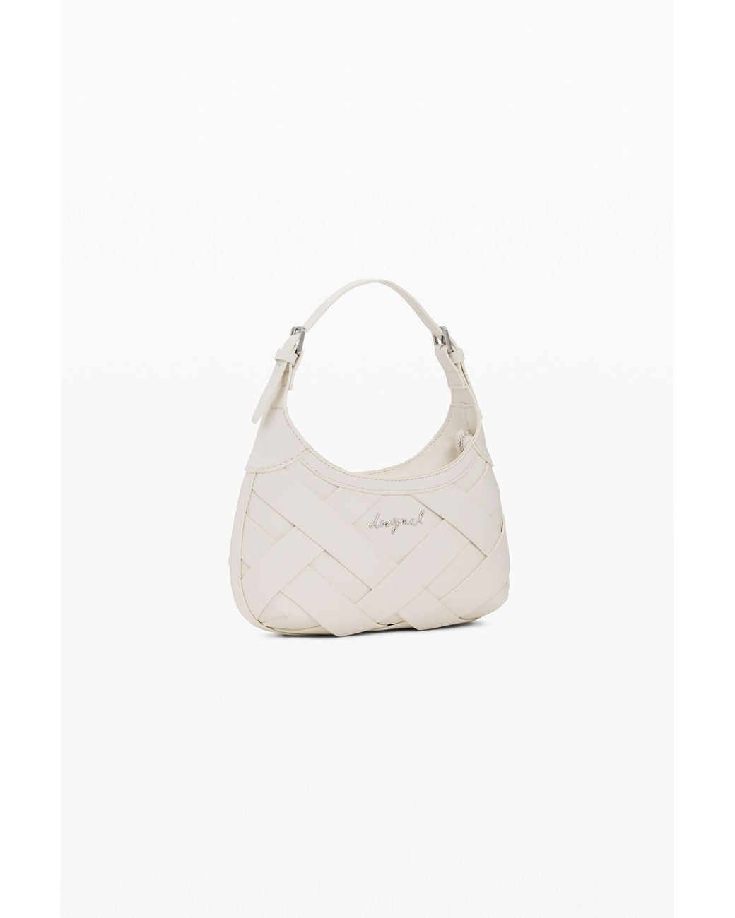 Desigual White Small Braided Logo Bag, Polyurethane
