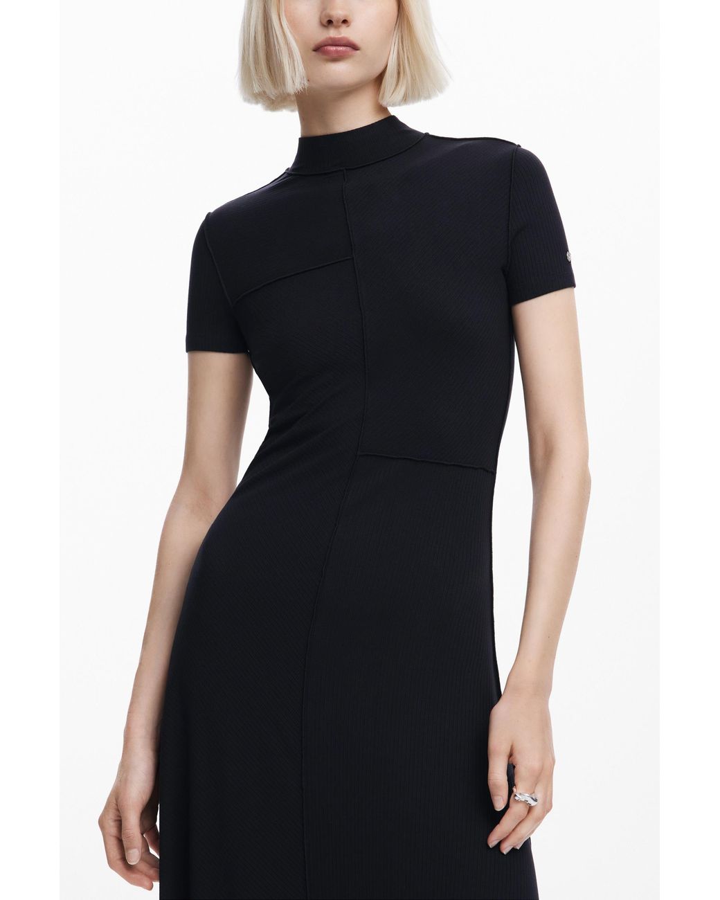 Desigual Black Midi Dress With High Neck, Viscose