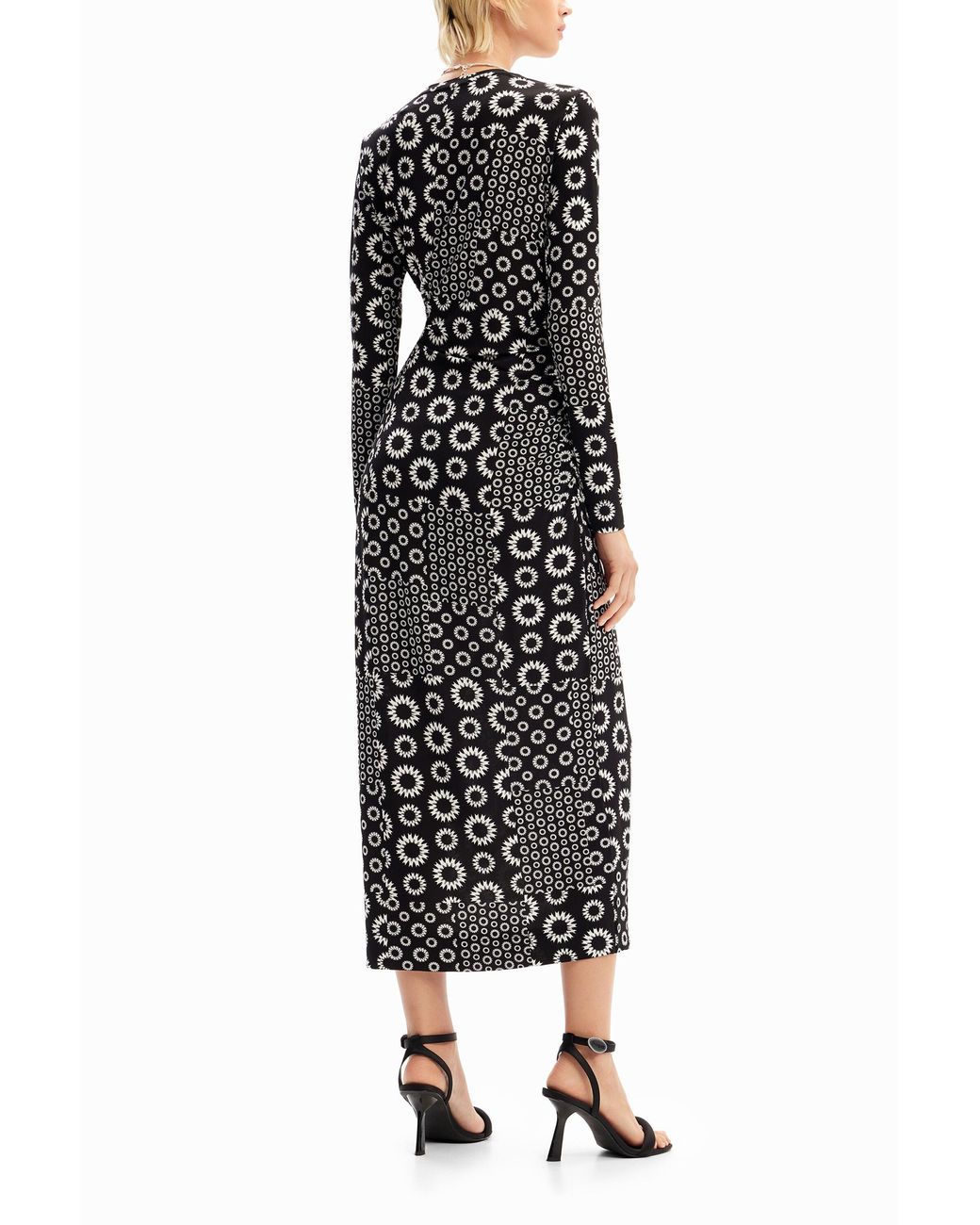 Desigual Black Slim Patchwork Midi Dress, Viscose